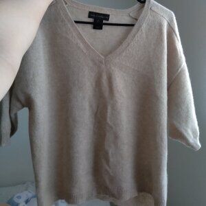 House of Harlow 1960 Beige Short Sleeve 100% Cashmere V-Neck Top Size Large